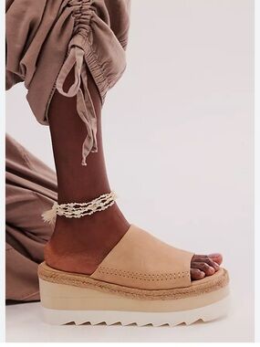 Free People Cream Platform Espadrille Slide Sandals